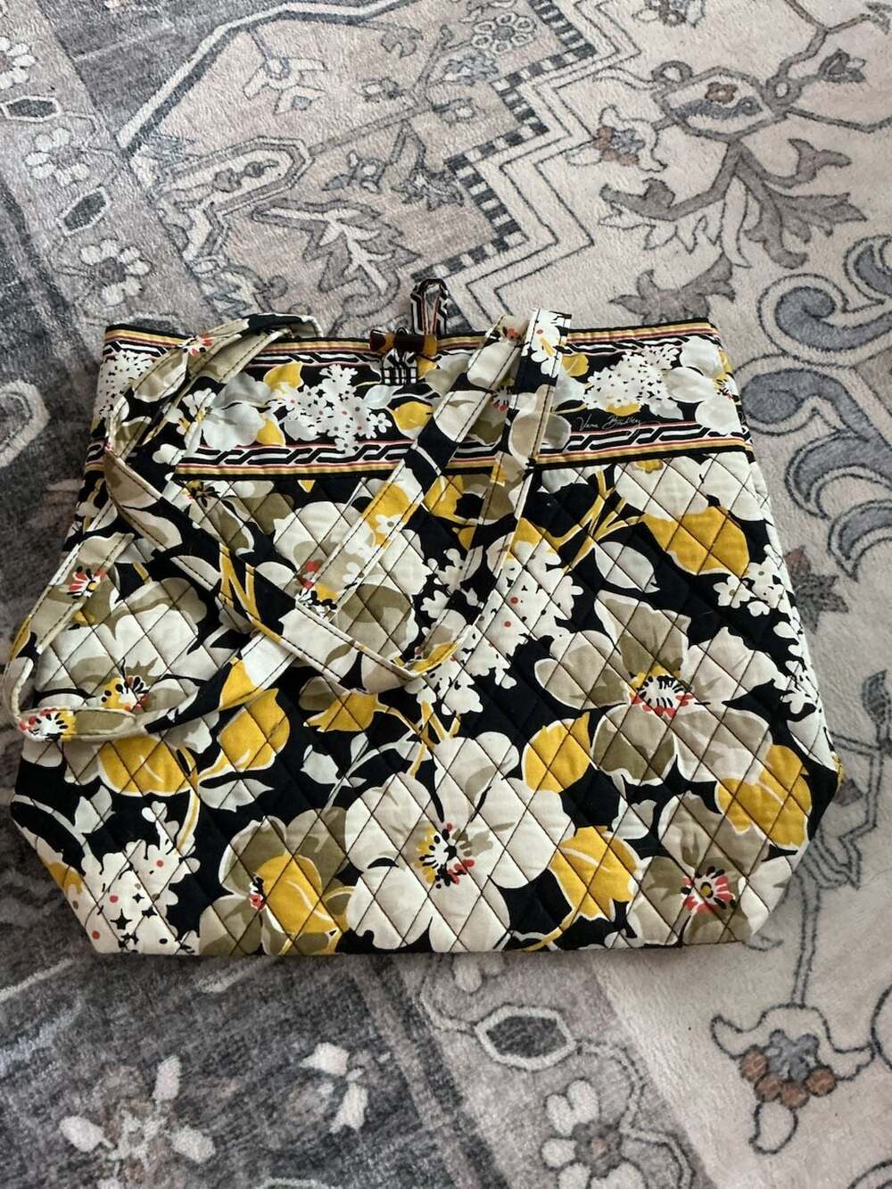 Vera Bradley Quilted Tote Shoulder Bag in Dogwood Pattern with Toggle Closure